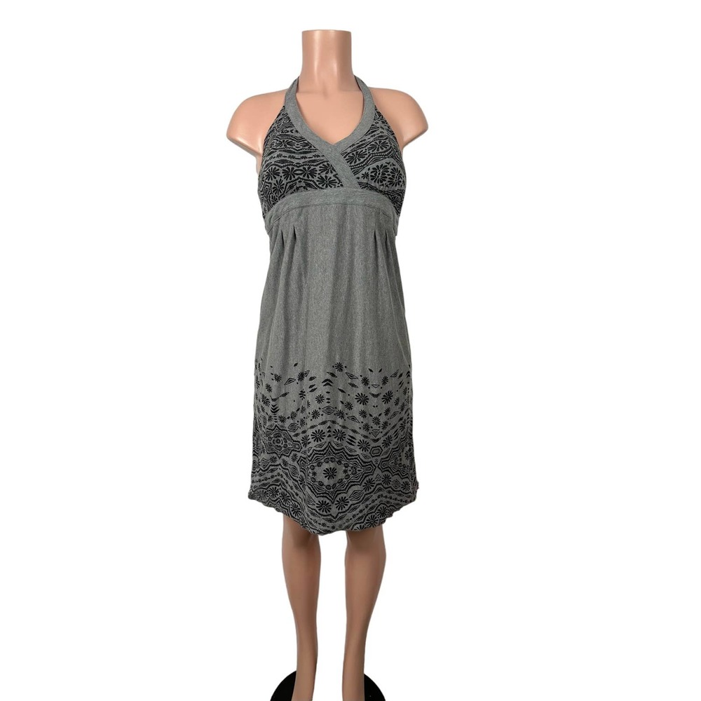 Athleta Womens Size Large Grey Black Halter Balsa Burnout Mini Dress